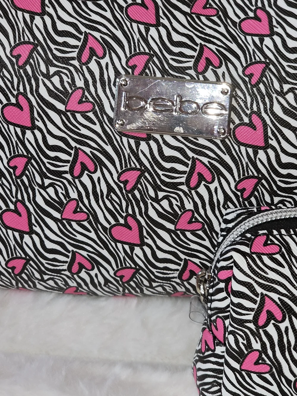 Double Cosmetic Pouch Set with Pink Heart Zebra Print-Set Of 2